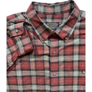 Pendleton Men's XL Bridgeport Shirt Red Plaid Button Down Cotton - C72